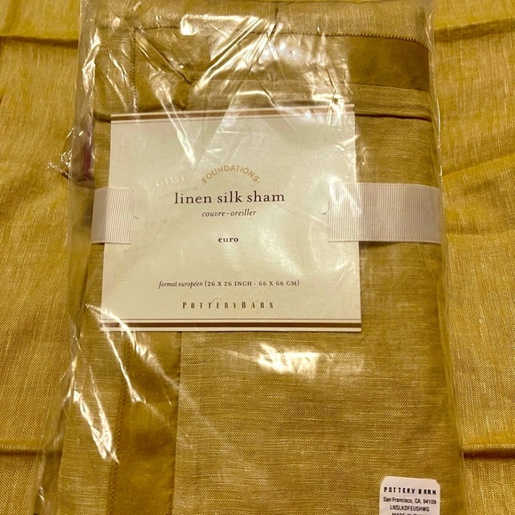 Two New Pottery Barn Linen Silk Trim Euro Shams, Praline/ Bed Warm Tan, 26” - Picture 6 of 8